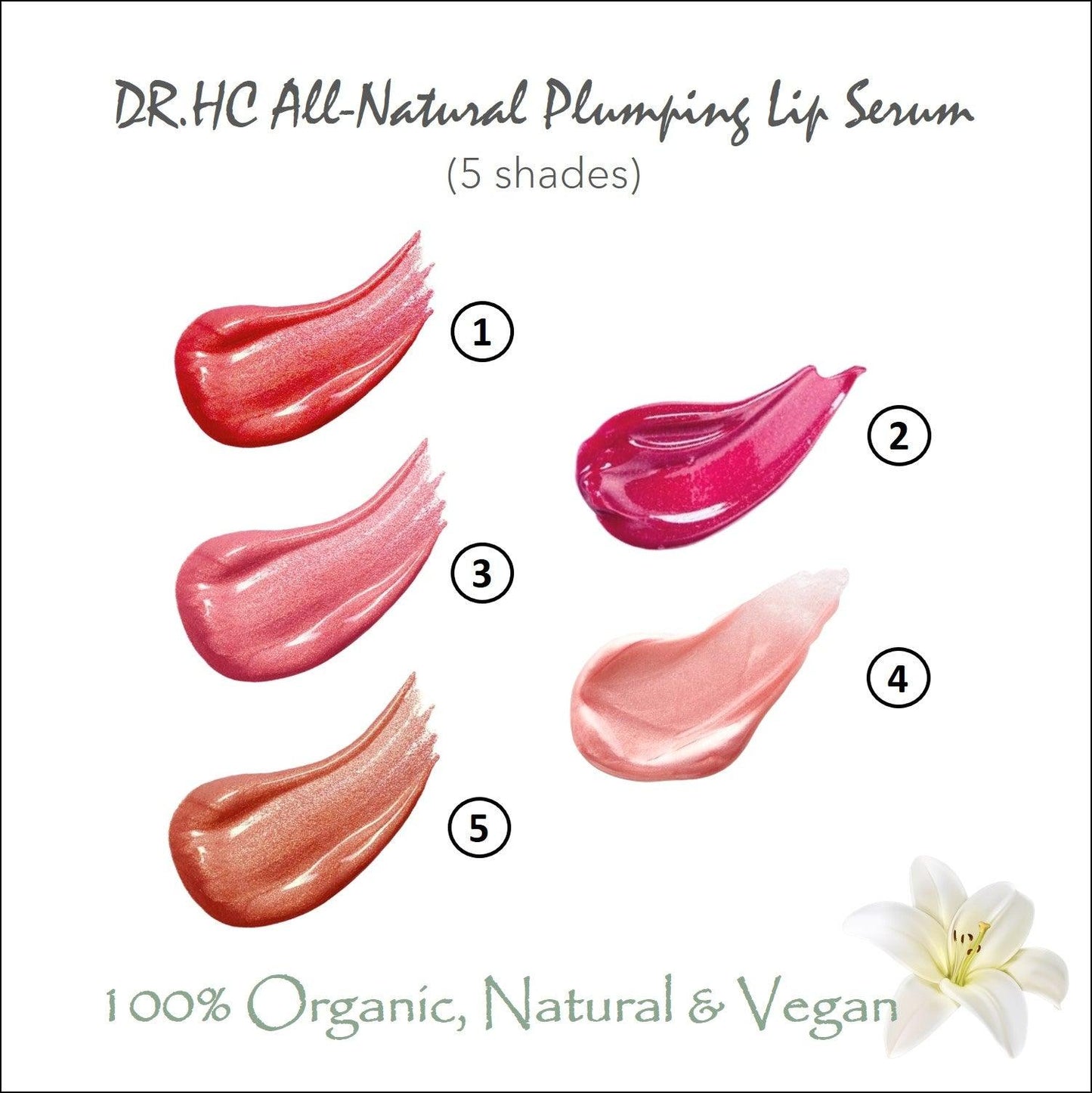 DR.HC All-Natural Plumping Lip Serum (5 Shades) (8g, 0.28oz.) (Plumping, Anti-pigmentation, Anti-aging, Hydrating...)
