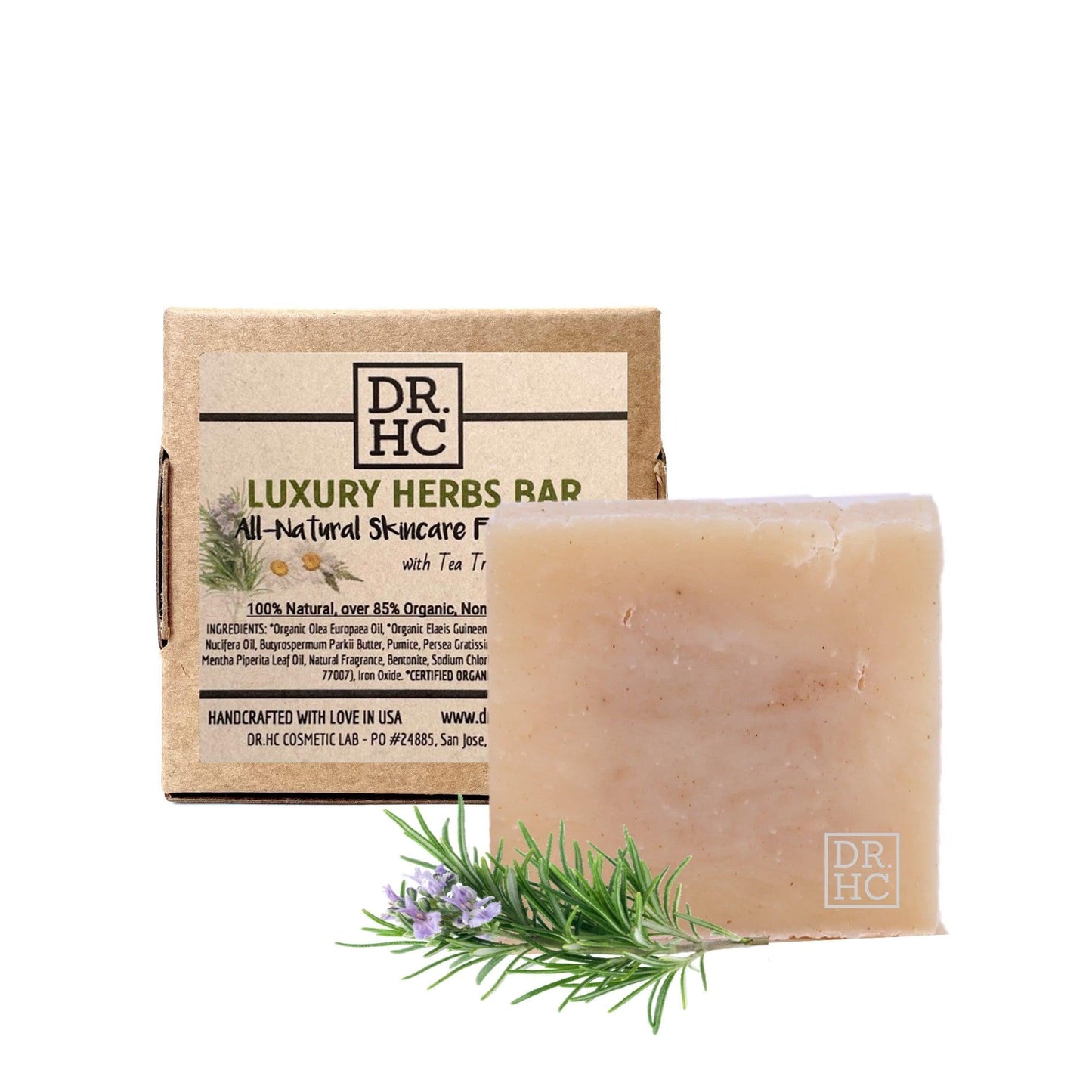 DR.HC Luxury Herbs Bar All-Natural Skincare Face Soap (110g, 3.8oz.) (Pore Shrinking, Anti-acne, Anti-dandruff, Anti-hair loss...)