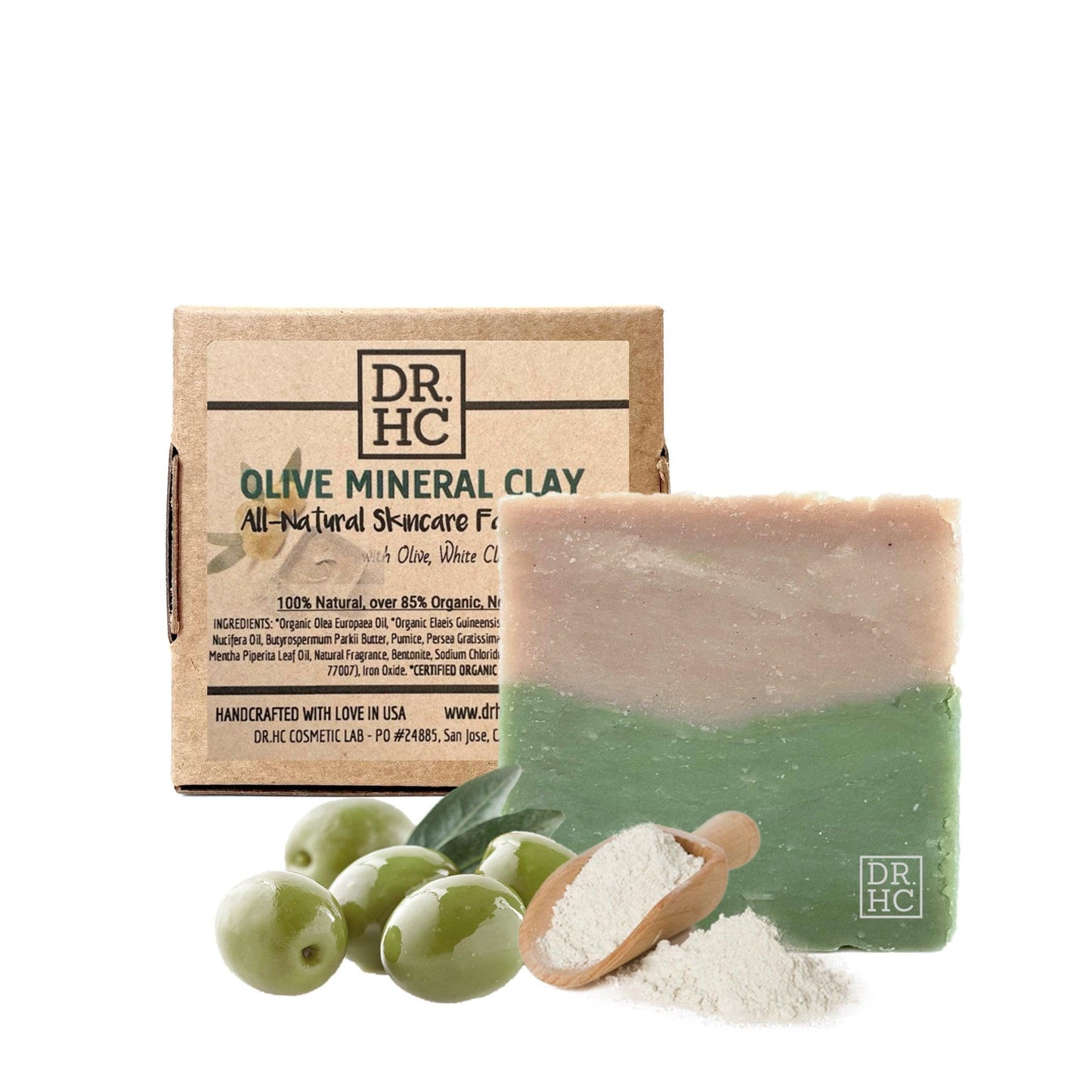 DR.HC Olive Mineral Clay All-Natural Skincare Face Soap (110g, 3.8oz) (Anti-aging, Anti-acne, Detoxifying, Pore minimizing...)